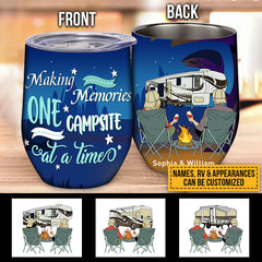 Camping Couple Retro Making Memories Custom Wine Tumbler - Gift For Camping - Personalized Camping Gifts