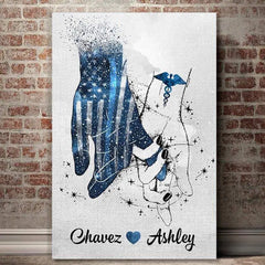 Police And Nurse Couple Always By Your Side Thin Blue Line Personalized Canvas Print