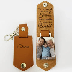 You Are The World, Personalized Leather Keychain, Father's Day Gift, Custom Photo