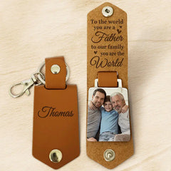 You Are The World, Personalized Leather Keychain, Father's Day Gift, Custom Photo