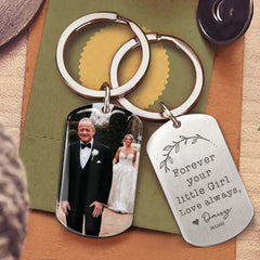 Forever Your Little Girl Dad Photo Metal Keychain, Gift For Dad