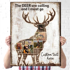 Gifts for Deer Hunters, Personalized Photo Collage Canvas Hunting Gift for Men, Deer Wall Art