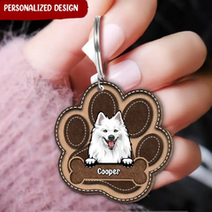 Lovely Pawprint Puppy Gift For Dog Lover LEATHER PATTERN Personalized Acrylic Keychain