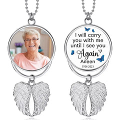 I Will Carry You With Me, Personalized Angel Wings Keychain, Car Hanger, Custom Photo