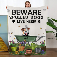 Warning Garden Blanket, Gifts For Dog Lovers, Beware Spoiled Rotten Dogs Live Here Funny Warning Blanket