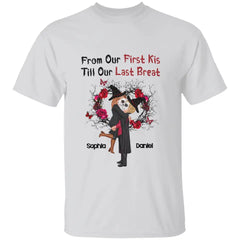 Personalized Halloween T-shirt Doll Couple Kissing From Our First Kiss Till Our Last Breath