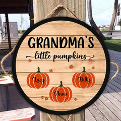 Grandparents Little Pumpkins - Personalized Autumn Halloween Door Wood Sign