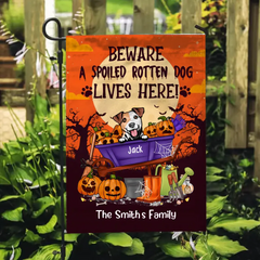 Personalized Garden Flag, Up To 8 Dogs, Beware Spoiled Rotten Dogs Live Here, Halloween Gifts for Dog Lovers