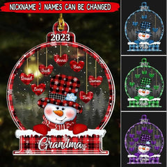 Sparkling Christmas Snowman Papa Nana Dad Mom Heart Kids In Snowball Personalized Ornament