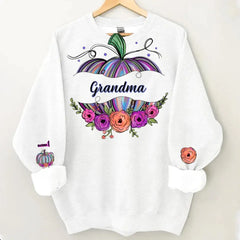 Grandma Pumpkin Flowers Personalized Sweatshirt Fall Gift For Granny