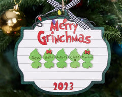 Personalized Family Christmas Ornament, Grinch Family Ornament, Family of 2-12 Ornament with Pet Dog, Holiday Keepsake, Family 2023