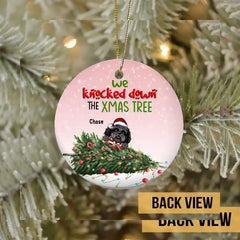 We Knock Down The Xmas Tree, Naughty Dog Bauble, Personalized Dog Breeds Ornament, Circle Ceramic Ornament