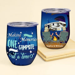 Camping Couple Retro Making Memories Custom Wine Tumbler - Gift For Camping - Personalized Camping Gifts