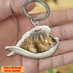 Personalized Cat Sleeping Angel Keychain