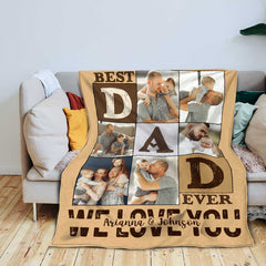 Best Dad Ever Personalized Blanket with 6 Photos, Fathers Day Photo Blanket