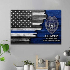 Half Thin Blue Line Flag With Police Badge Thin Blue Line Print