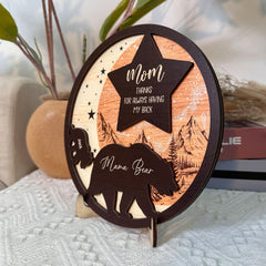 Mom Thanks For Always Having Our Backs Bear Mother's Day - Personalized Wooden Plaque