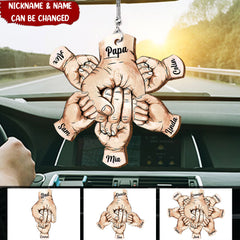 Grandpa, Papa, Daddy Hands Print Personalized Car Ornament