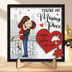 You Are My Missing Piece, The Perfect One - Couple Personalized Custom 2-Layered Wooden Plaque With Stand - House Warming Gift For Husband Wife, Anniversary