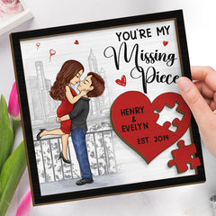 You Are My Missing Piece, The Perfect One - Couple Personalized Custom 2-Layered Wooden Plaque With Stand - House Warming Gift For Husband Wife, Anniversary