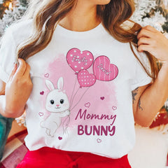 Cute Easter Grandma Mom Bunny Loves Pinky Heart Balloon Kids Personalized Shirt