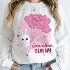 Cute Easter Grandma Mom Bunny Loves Pinky Heart Balloon Kids Personalized Shirt