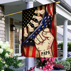 Grandpa, Papa, Daddy Hands Print Fist Bump 4th of July Pattern Personalized Flag