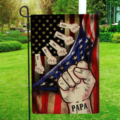 Grandpa, Papa, Daddy Hands Print Fist Bump 4th of July Pattern Personalized Flag