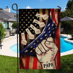 Grandpa, Papa, Daddy Hands Print Fist Bump 4th of July Pattern Personalized Flag