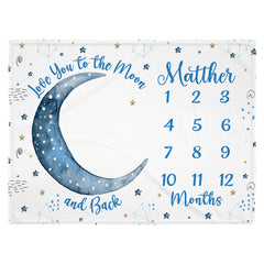 Love You to the Moon and Back Growth Mat Moon Stars Baby Month Blanket Personalized Monthly Milestone Blankets